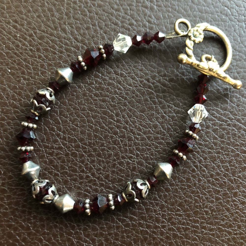 Handcrafted dark vampire blood red bead toggle bracelet